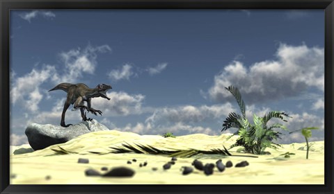 Framed Utahraptor Bellows a Loud Roar Print