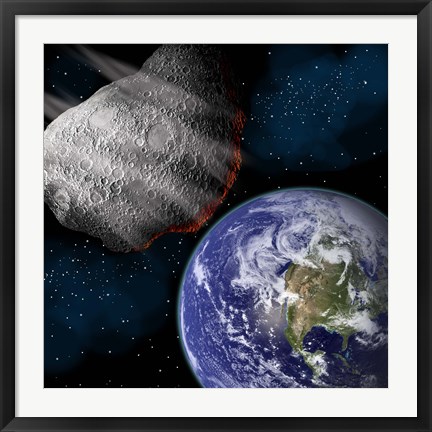 Framed Asteroid Approaching Earth Print