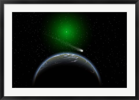 Framed Comet Passing Alien World Print