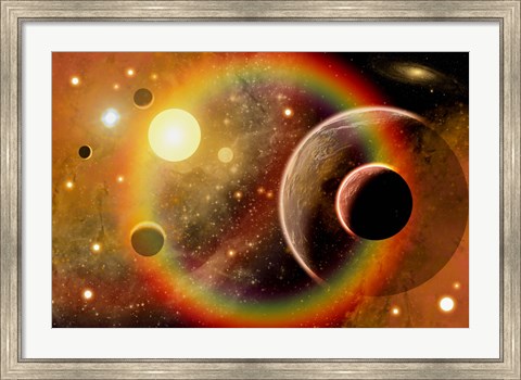 Framed Planetary System in Nebula Print