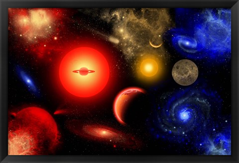 Framed Conceptual Image of Binary Star Systems Print