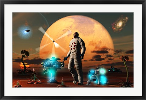 Framed Astronaut Discovers a New World Print