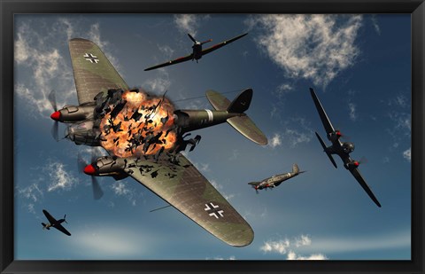 Framed British Hawker Hurricane Aircraft Attack Print