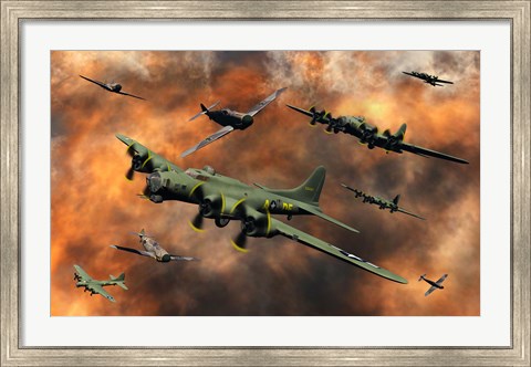 Framed American and German Aircraft Print