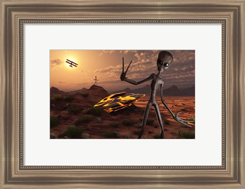 Framed Grey Aliens at the Site of Their UFO crash Print