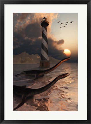 Framed Plesiosaurs on a Sandbank Print