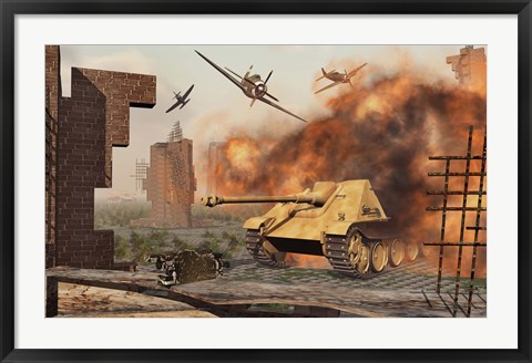 Framed American P-47&#39;s Attacking German Jagdpanther Tanks Print