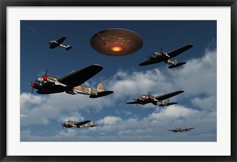 Framed German Heinkel Bombers and UFO Print