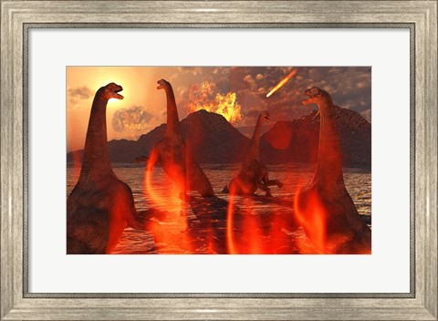 Framed Herd of Dinosaurs Print