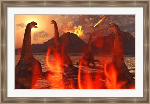 Framed Herd of Dinosaurs Print