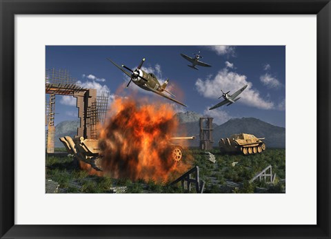 Framed P-47 Thunderbolts Attacking Print