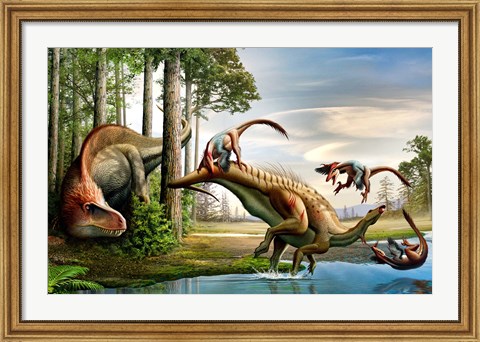 Framed Acrocanthosaurus Observes a Tenontosaurus Print