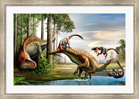 Framed Acrocanthosaurus Observes a Tenontosaurus Print