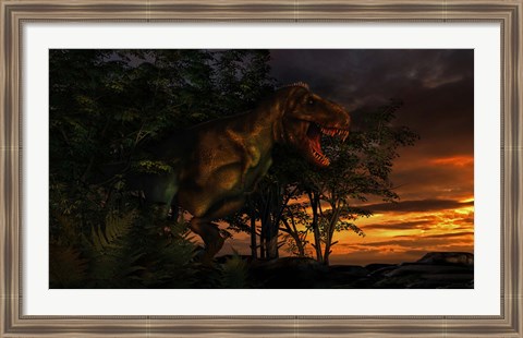 Framed Tyranosaurus Rex in a Forest Print