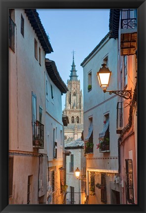 Framed Alleyway and Toledo Cathedral Steeple, Toledo, Spain Print