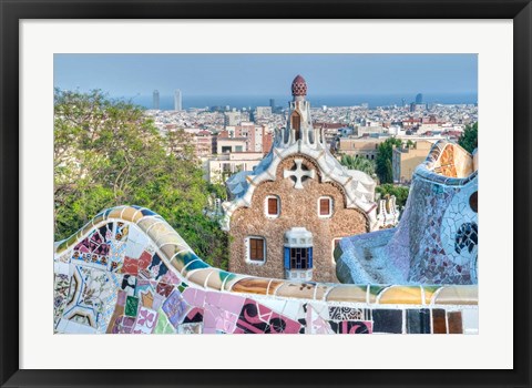 Framed Park Guell Terrace, Barcelona, Spain Print