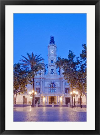 Framed City Hall (Ayuntamiento) at Dawn, Valencia, Spain Print