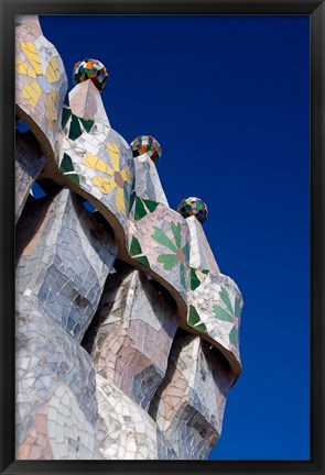 Framed Gaudi Chimney Sturctures, Casa Batllo, Barcelona, Catalonia, Spain Print