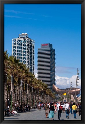 Framed Hotel Arts and Mapfre Tower, La Barceloneta Beach, Barcelona, Spain Print