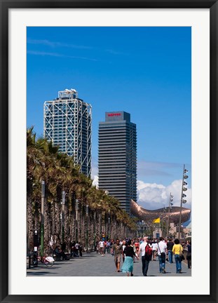 Framed Hotel Arts and Mapfre Tower, La Barceloneta Beach, Barcelona, Spain Print