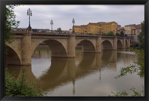 Framed Bridge over Rio Ebro in Logrono, La Rioja, Spain Print