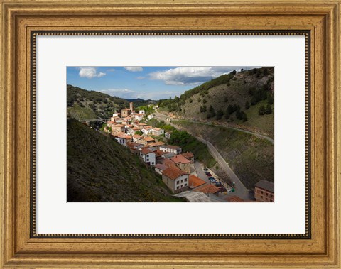 Framed Ortigosa village, Sierra de Camero Nuevo Mountains, La Rioja, Spain Print