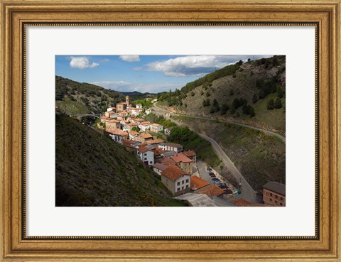 Framed Ortigosa village, Sierra de Camero Nuevo Mountains, La Rioja, Spain Print