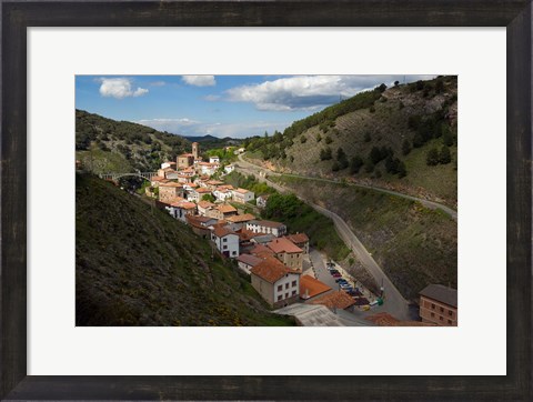 Framed Ortigosa village, Sierra de Camero Nuevo Mountains, La Rioja, Spain Print