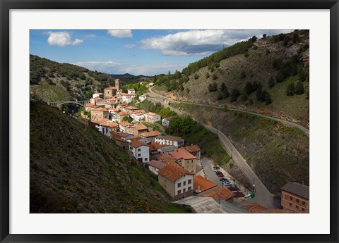 Framed Ortigosa village, Sierra de Camero Nuevo Mountains, La Rioja, Spain Print