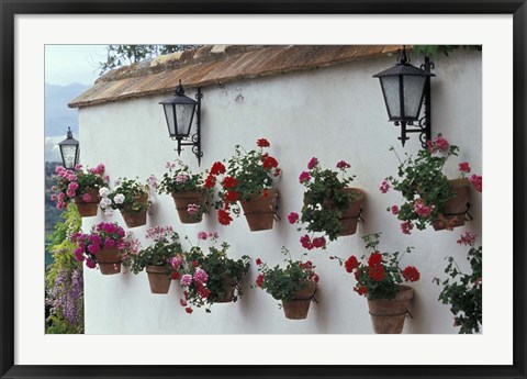 Framed Geraniums along White Wall of Palacio de Mondragon, Ronda, Spain Print