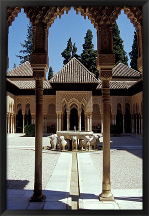 Framed Patio de los Leones in the Alhambra, Granada, Spain Print