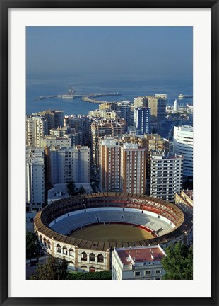 Framed View of Plaza de Toros and Cruise Ship in Harbor, Malaga, Spain Print