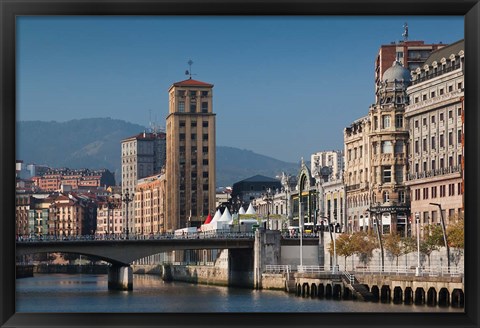 Framed Riverfront Buildings, Bilbao, Spain Print