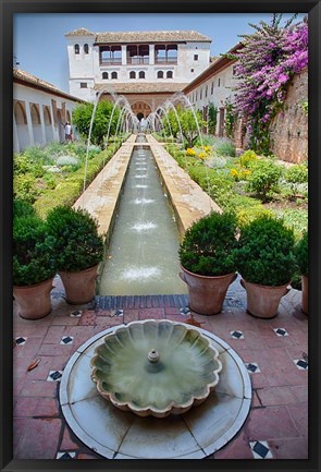 Framed Spain, Granada Patio de la Acequia at Generalife garden Print