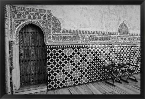 Framed Spain, Andalusia, Alhambra Ornate Door and tile of Nazrid Palace Print