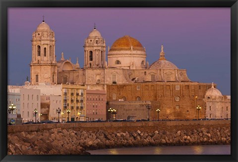 Framed Spain, Cadiz, Cathedral, Dusk Print