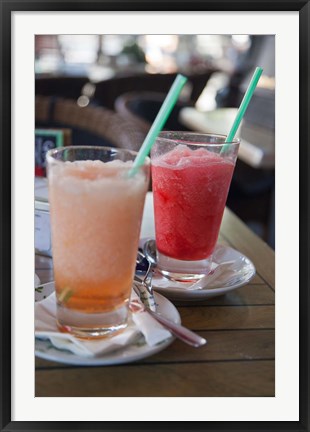 Framed Spain, Madrid Fresh granita served in a sidewalk caf? Print