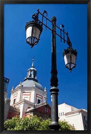 Framed Spain, Madrid Lamppost and the dome of the Las Calatravas Church Print