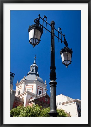 Framed Spain, Madrid Lamppost and the dome of the Las Calatravas Church Print