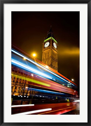 Framed London, Big Ben, Houses of Parliament, Red bus Print