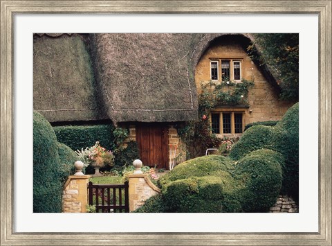 Framed Thatched Roof Home and Garden, Chipping Campden, England, Print