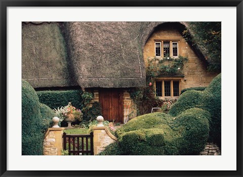 Framed Thatched Roof Home and Garden, Chipping Campden, England, Print