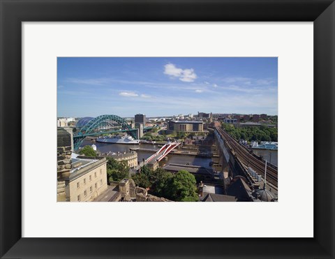 Framed View Over the Tyne Bridges, Newcastle on Tyne, Tyne and Wear, England Print