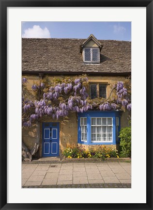 Framed Wisteria Covered Cottage, Broadway, Cotswolds, England Print