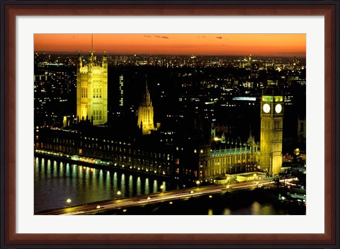 Framed Big Ben and the Houses of Parliament at Dusk, London, England Print