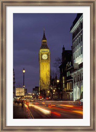 Framed Big Ben at night with traffic, London, England Print