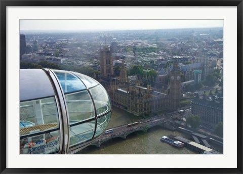 Framed London Eye as it passes Parliament and Big Ben, Thames River, London, England Print