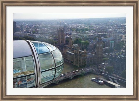 Framed London Eye as it passes Parliament and Big Ben, Thames River, London, England Print