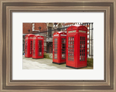 Framed Phone boxes, Royal Courts of Justice, London, England Print