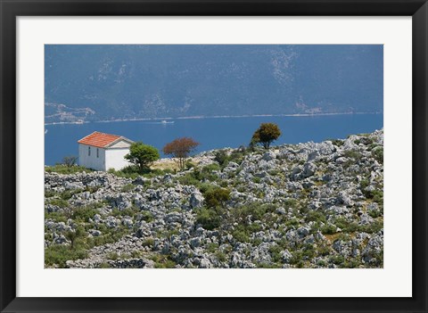 Framed Agia Sofia Church and Ithaki Landscape, Karia, Kefalonia, Ionian Islands, Greece Print